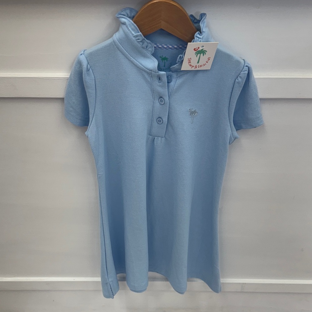 Shrimp & Grits Kids Blue Kids Dress with Ruffle Collar M (5-6t)